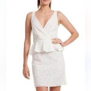 Trina Turk Embroidered White Peplum Sheath Dress Size 14 New with tags